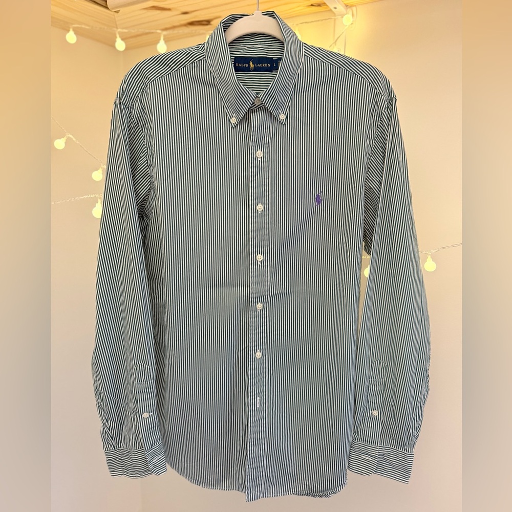 🌾 Ralph Lauren Hunter Green/White Button Down Shirt
